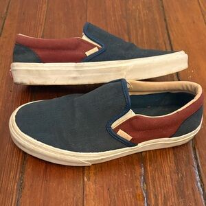 Vans Men's Blue and Burgundy Slip-On Loafers